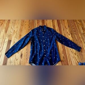 J. Crew Flex wash navy button down. mens small martini glass olives cocktail